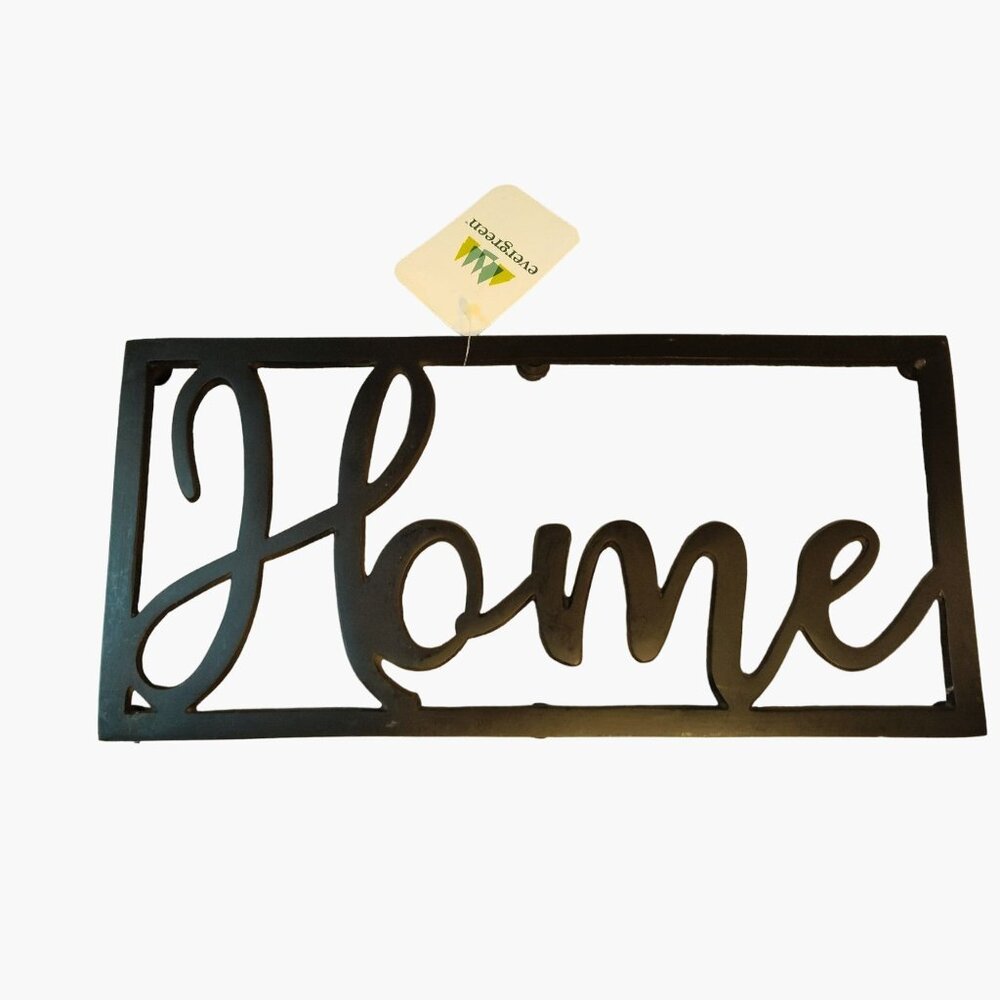 Evergreen Metal Home Trivet Black Finish 13 x 6 Thanksgiving Family